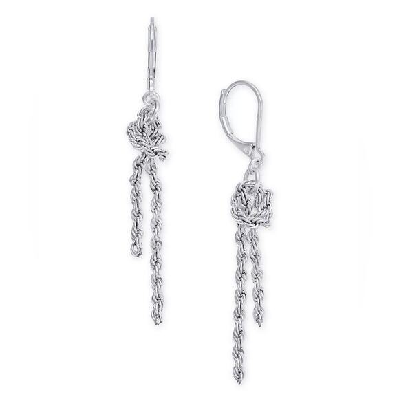 NEW Charter Club Dangle Drop EARRINGS SilverTone Knotted Serpentine Chain 2” - Picture 2 of 7